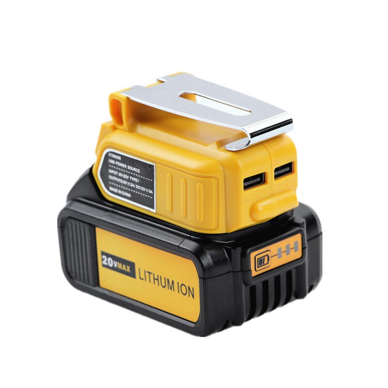 USB Converter Charger for DEWALT with 5A DC Interface 20V Li-Ion Battery Converter with Dual USB and Clip