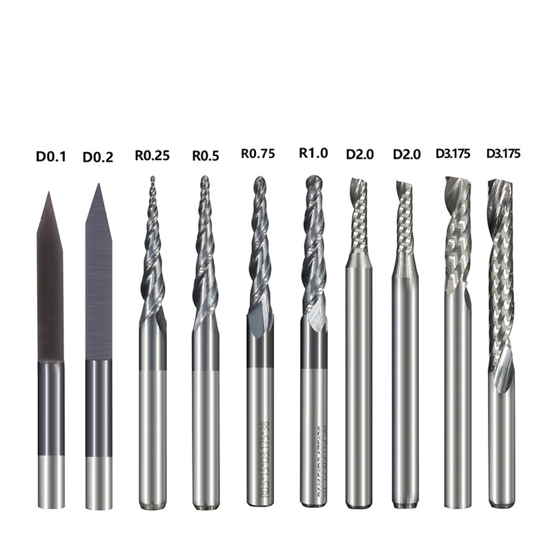 Jyrsin 10 kpl 3.175mm varsista umpikovametallia kaiverrusterät cnc jyrsinterät kovametallin jyrsintä kaivertamiseen