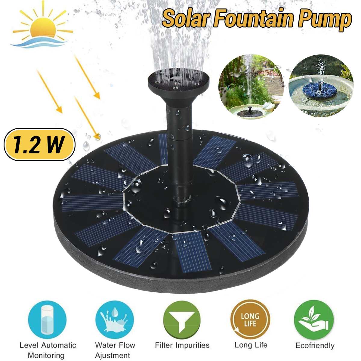 13CM Solar Fountain Pump 1.2W Power Solar Floating Bird Baths Water Pump Outdoor Fountains Decoration For Aquarium Pond Garden