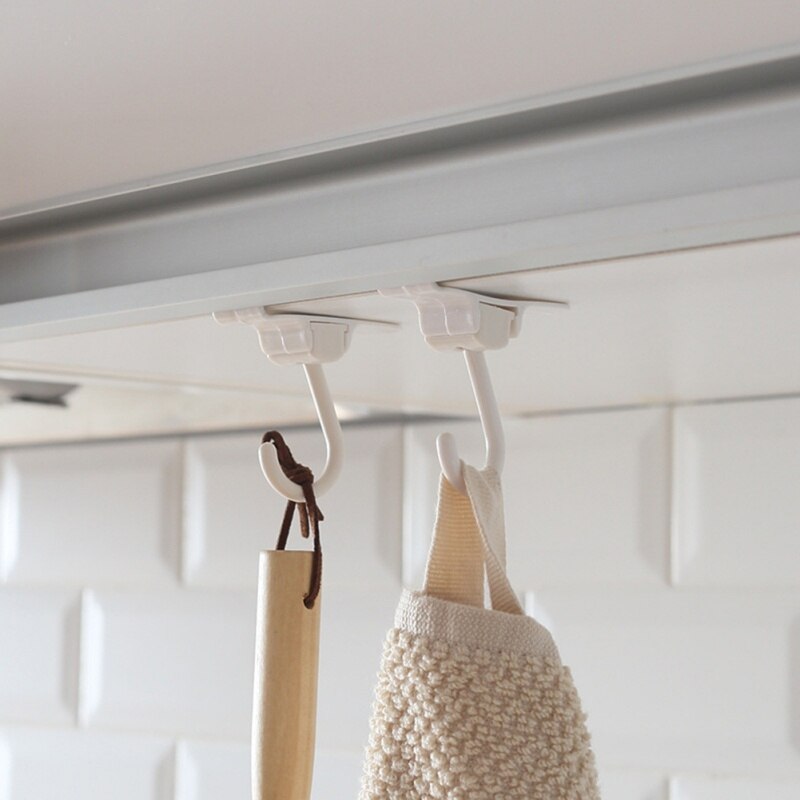 2pcs Swivel Hook Kitchen Sink Cabinet Door Hook Door-Back Garbage Bag Plastic Hook Bathroom Kitchen Organizer Hanger