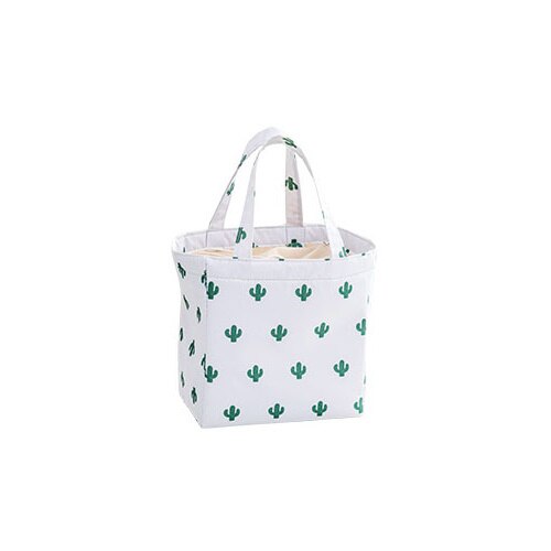 PURDORED 1 pc Cactus Lunch Bags Portable Waterproof Lunch Box Bag For Women Thermal Food Picnic Cooler Bag: white cactus