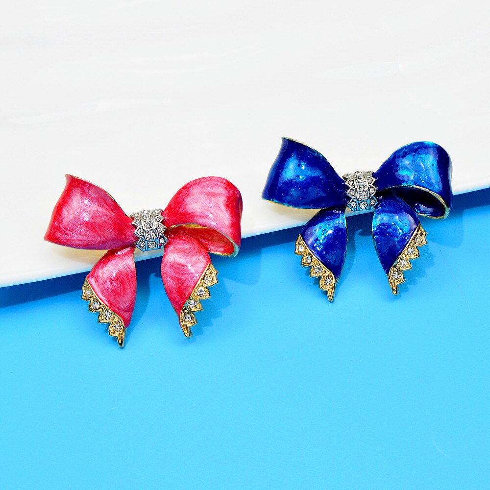 Cindy Xiang Grote Strik Broches Voor Vrouwen Blauw En Roze Kleur Pin Strass Drie-Dimensionale Boog Sieraden