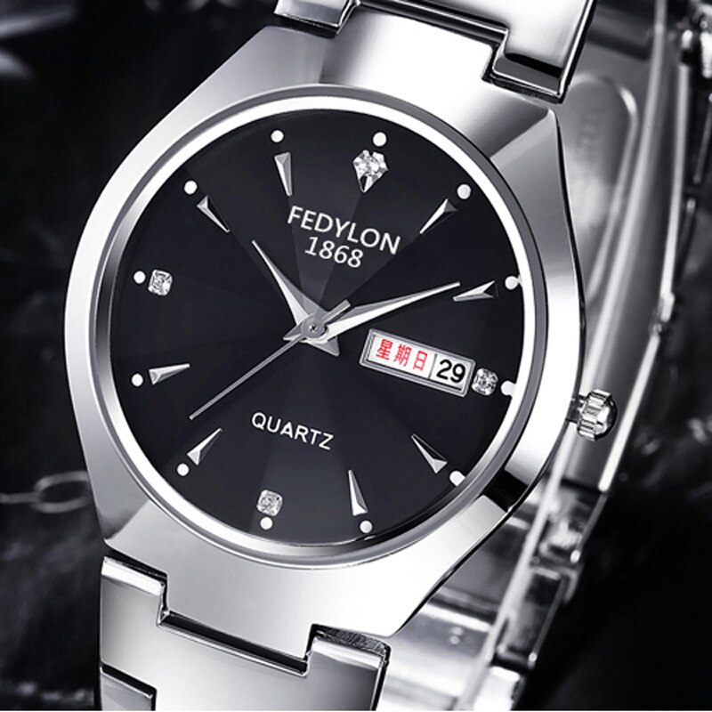 Fedylon-relojes de para parejas, de lujo, de negocios, de cuarzo, de acero inoxidable, para hombre y mujer