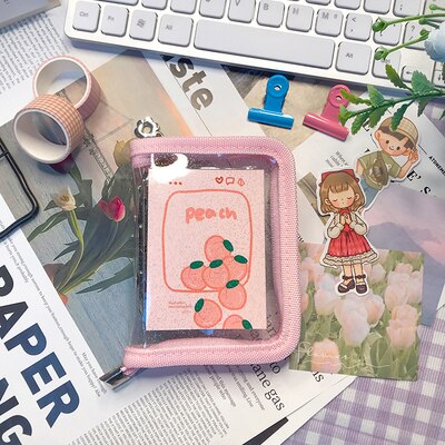 Mini 3 Holes Puncher Pvc Binder Notebook Journal Loose-leaf Diary Zipper Cover Journal Pocket Notepad School Stationery: pink only cover