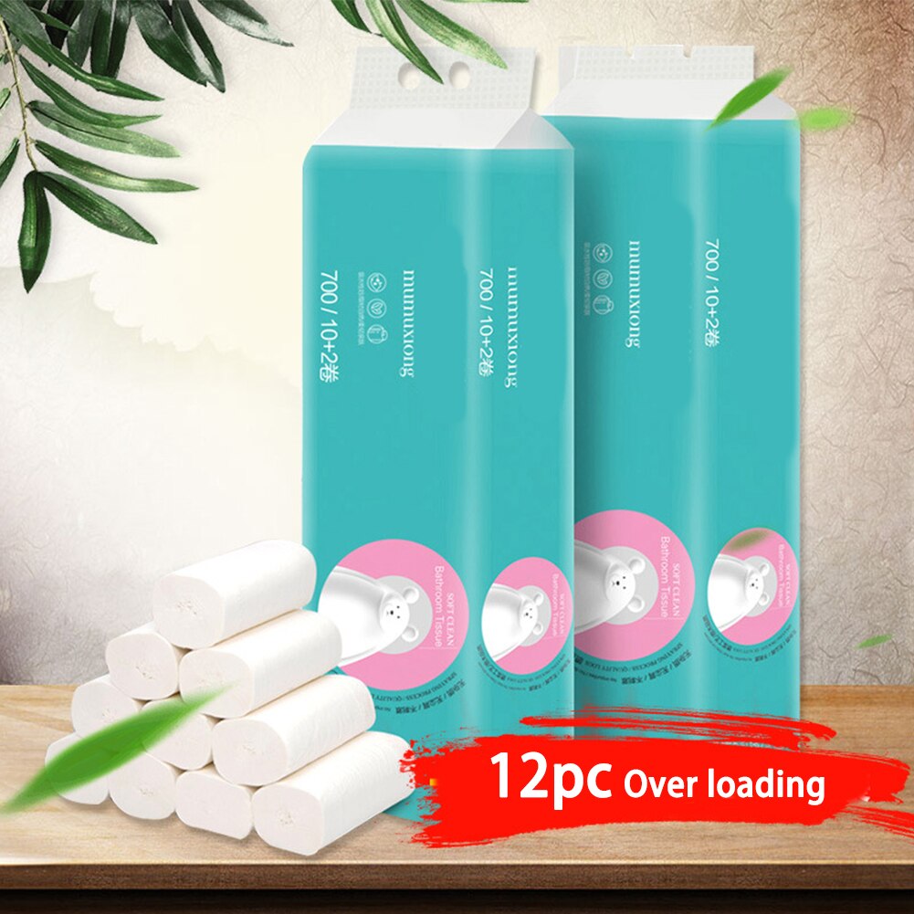 12 Rolls Toliet Paper 4-Layer Thicken Coreless Wood Pulp Paper Towel Household Toilet Paper Bathroom Kitchen Tissue