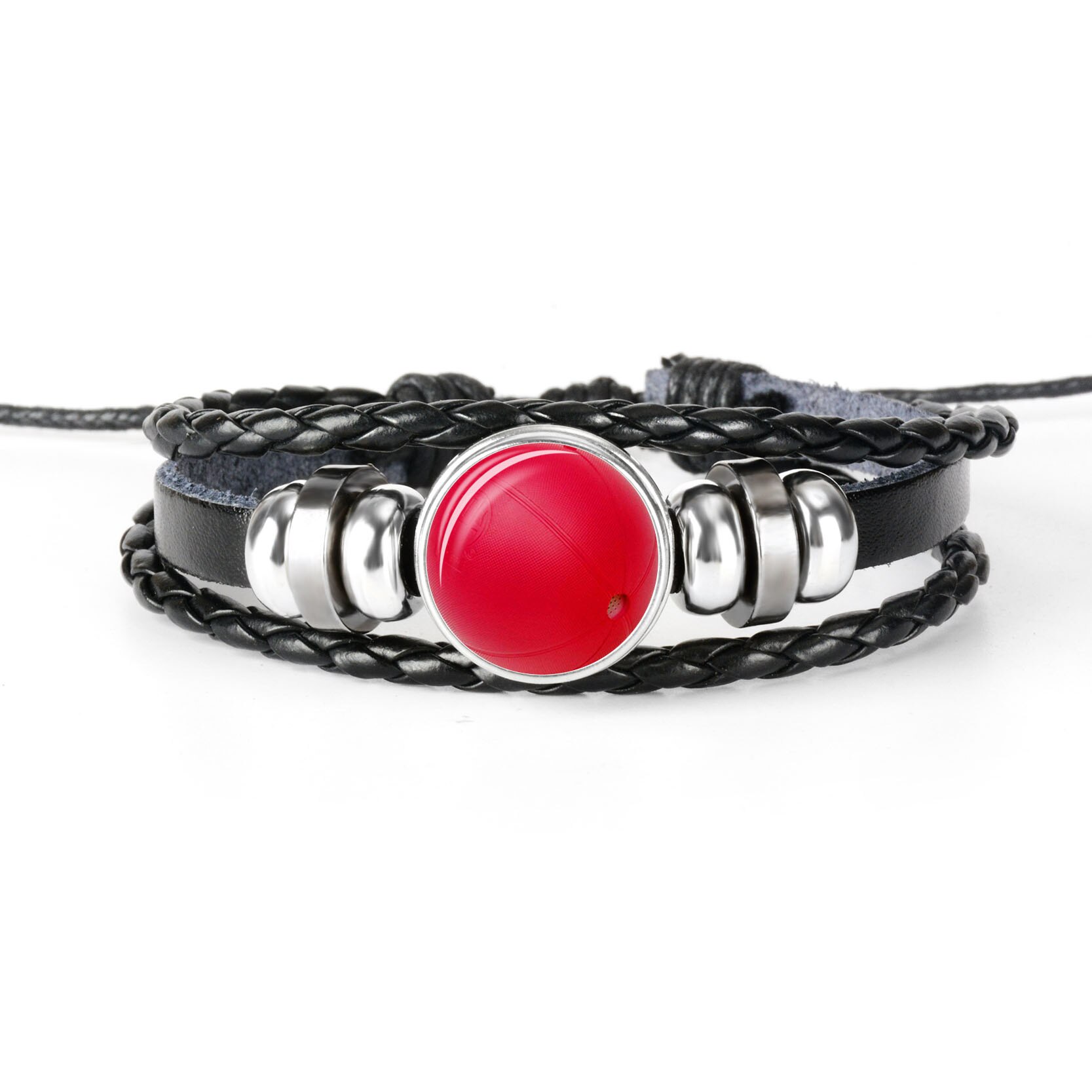 Pulsera deportiva de cuero de tejido negro para hombre, brazalete de foto de fútbol, béisbol, baloncesto, voleibol, pulsera cabujón cristal: 6