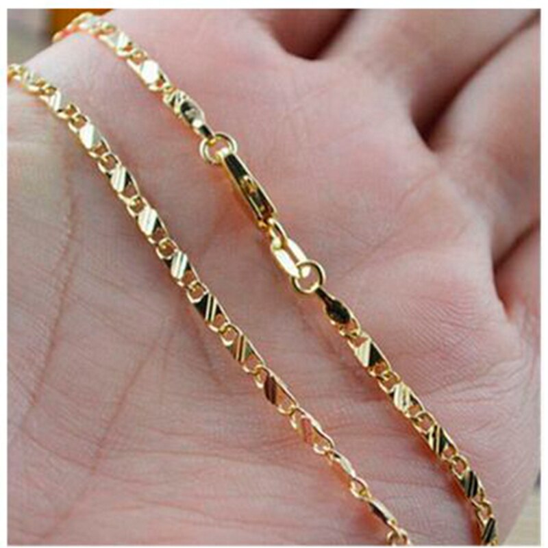 AGLOVER 925 Sterling Silver 16/18/20/22/24/26/28/30 Inch Gold Long Chain Necklace For Woman And Man Charm Jewelry
