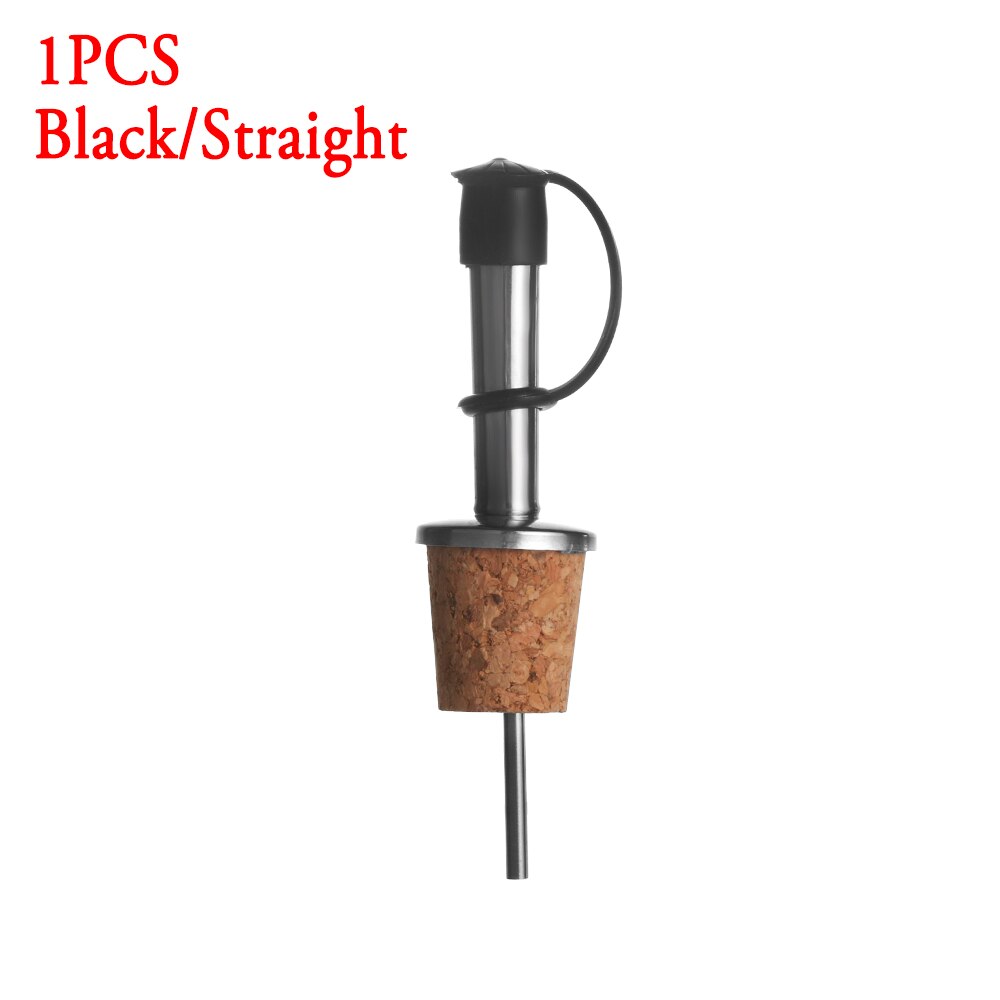 1/3PCS Wine Pourer Oil Bottle Stopper Plug Wooden Cork Stainless Steel Liquor Dispenser Barware: 1PCS Black-Straight