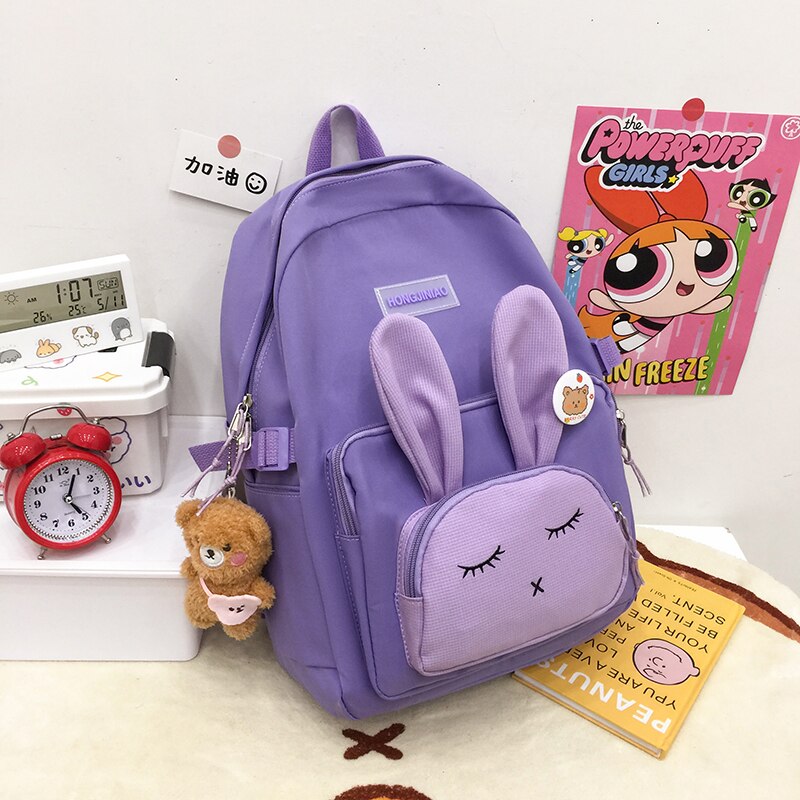 Zaino coniglietto carino da donna 3D zaino da coniglio addormentato impermeabile coreano per zaini animali stile Preppy per studenti adolescenti: Viola / With-Accessories