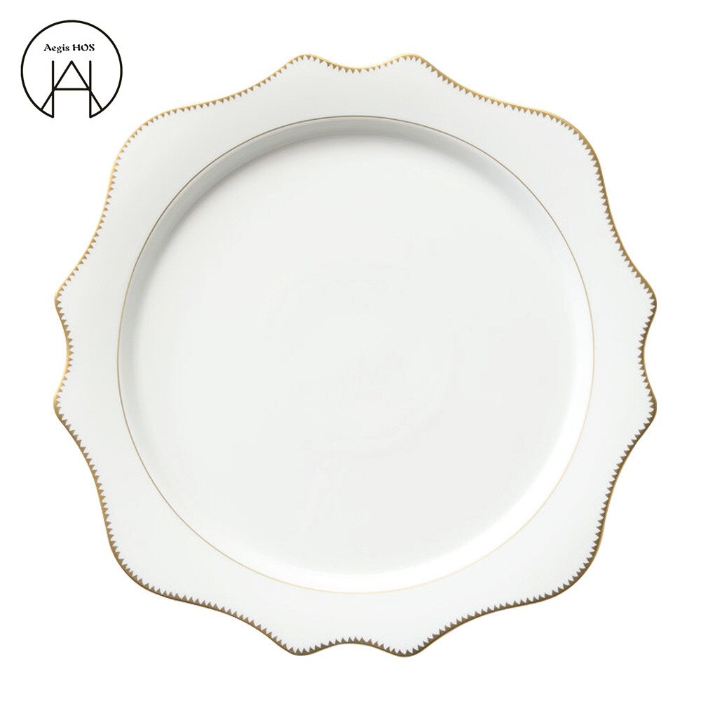 product-light luxury 4 piece set hotel wedding tableware set Dinner plates white 24K Phnom Penh flower-shaped Ceramic Plate