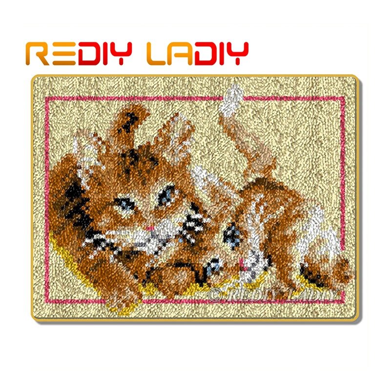 Matta med låskrok gör din egen matta sovande katt virkkudde gör-det-själv matta matta akrylgarn tryckt canvas hobby & hantverk: Zd563