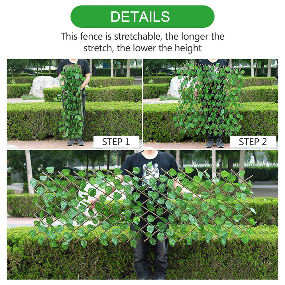 Retractable Artificial Garden Fence Expandable Faux Privacy Fence Vines Climbing Frame Gardening Plant Leaves Fence Home Decor