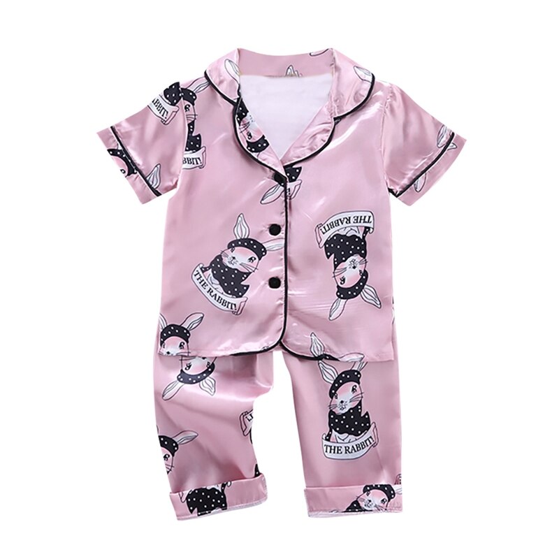 Sommer Baby Kleidung freundlicher Mädchen Jungen Pyjama Giraffe Nachtwäsche 2Stck Kurzarm Bluse Spitzen + Nacht Hosen einstellen 7: P / 3T