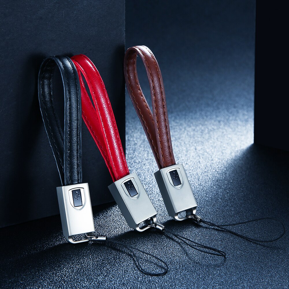 Raxfly Lederen Sleutelhanger Ring Usb Kabel Voor Saumsung Iphone 11 Pro Max Xr 20Cm Micro Usb Kabel Usb 1.8A opladen Data Draad