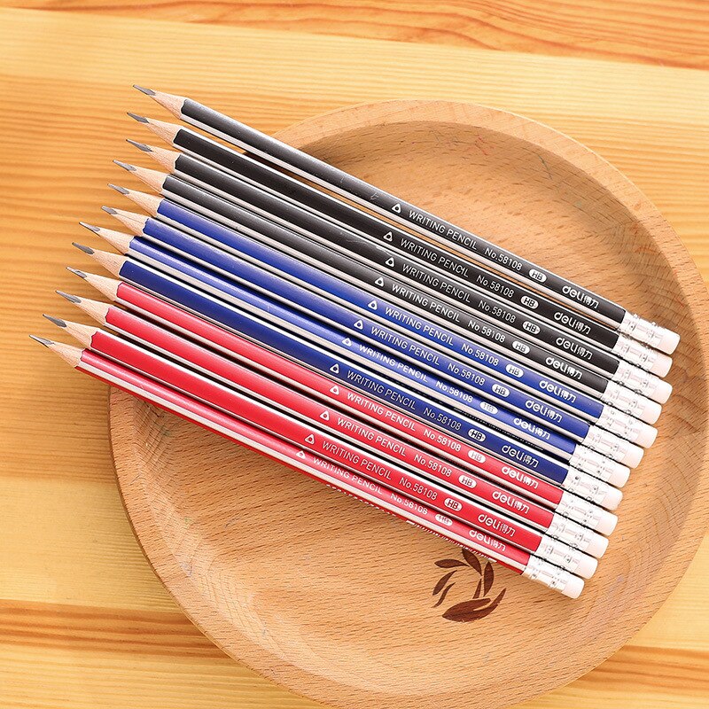 A box of Deli 2B, Hb triangular advanced graphite writing sketch pencil, with rubber head pencil, student office stationery