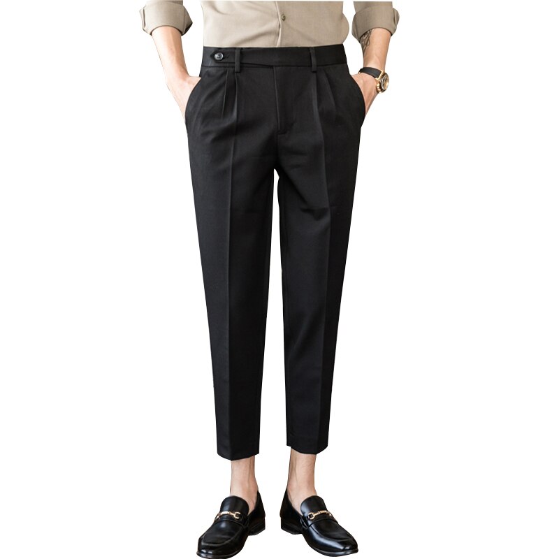 Vestido de negocios ajustado estilo británico para hombre, ropa de calle de Color sólido, traje informal Formal de oficina, traje Social, pantalones, traje de verano