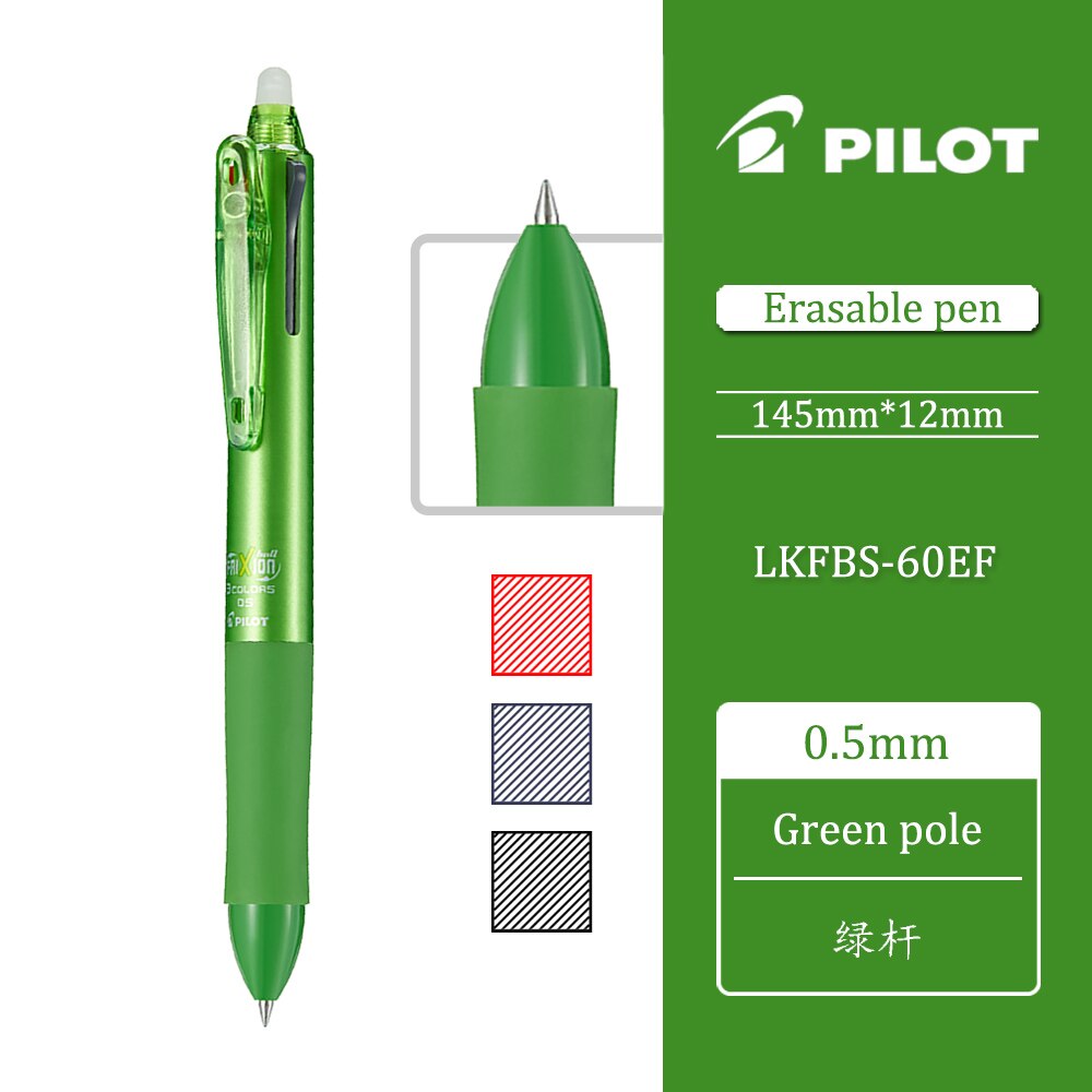 1 stk pilot frixion sletbar multifunktions pen lkfb -60ef pres gel pen tre-i-en termisk sletbar friktions pen 0.38/0.5mm: Grøn 0.5mm