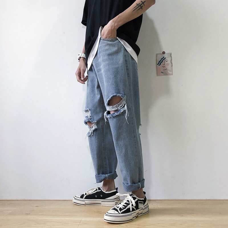 Street jeans herr byxor herr tighta kläder slitna män slimmad dragkedja hip hop harajuku herr jeans herr jeans cool