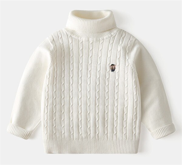 Kid Baby Boy Autumn Winter Turtleneck Pullover Sweater Top, Long-Sleeve Casual Twisted Knitting Elastic Cuff Blouse 3-7Y: White / 6T