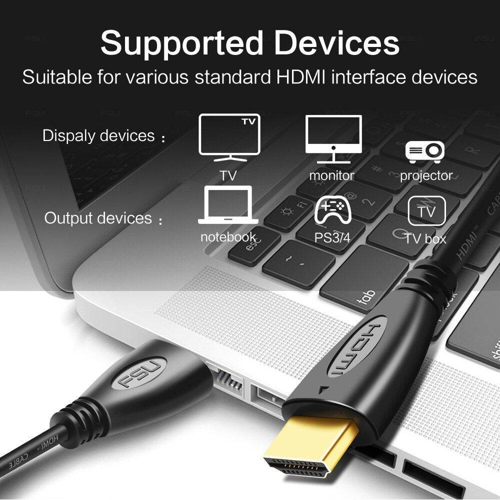 High resolution HDMI cables Support 1080P 3D gold plated Male-Male HDMI to HDMI Cable for HDTV PS4 PC STB Projector