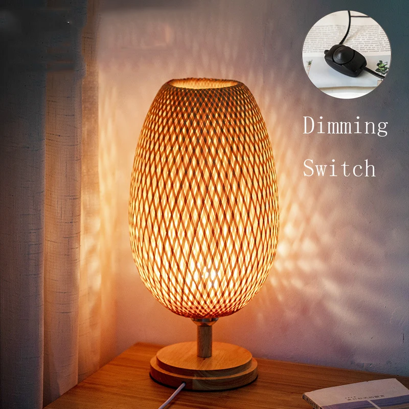 Vintage Bambus Tisch Lampen Chinesischen Stil Handgemachte Holz Schreibtisch Lampe für Wohnzimmer Schlafzimmer Dekoration Kreative E27 Neben Lampe: Blau