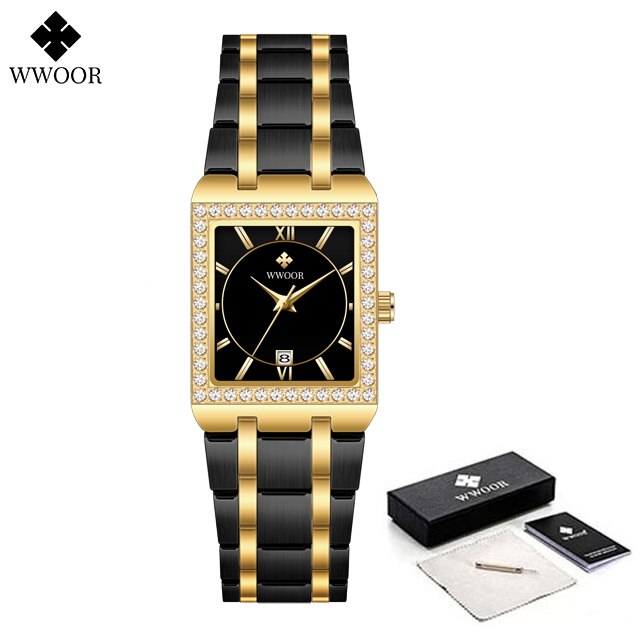 WWOOR Reloj Neue Damen Diamant Uhr oben Luxus Platz Armbanduhr Einfache Frauen Kleid Kleine Uhr Relogio feminino: Blau