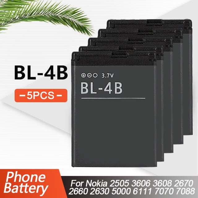1-5PCS 700mAh BL-4B BL4B BL 4B Replacement Phone Battery For Nokia 2630 2670 2505 3606 7500 6111 7370 7373 7070 5000 N75 N76: 5PCS