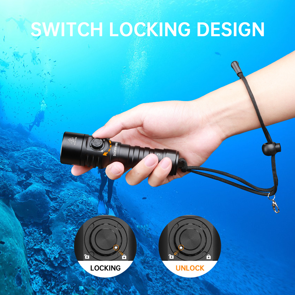 Sofirn SD06 Scuba Diving Light SFT70 Powerful 3200lm 21700 Dive Flashlight Rotary Switch With Lock Mode 6500K