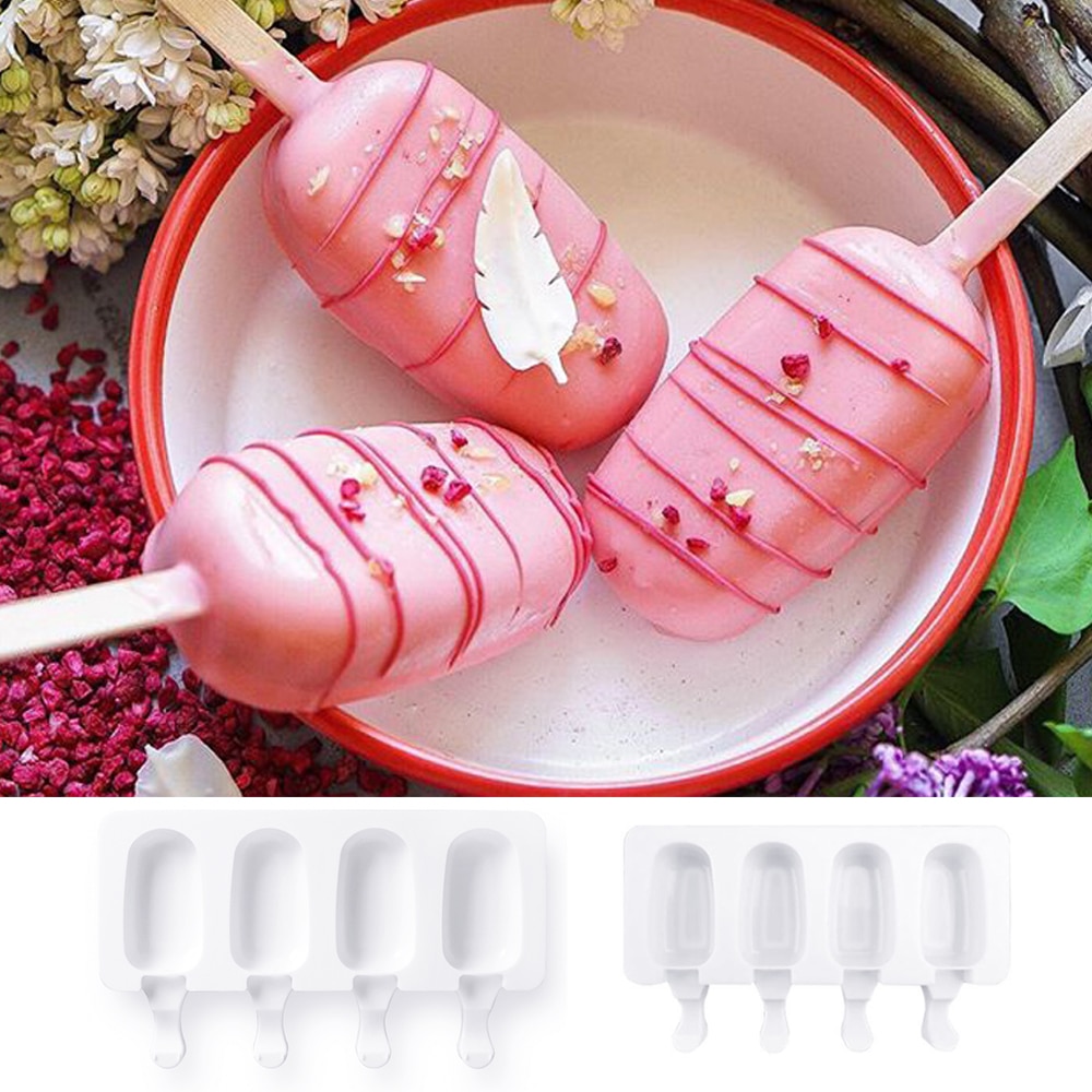 4 große Silikon Eis Formen, Popsicle Formen, Obst Eis Formen, Nachtisch Formen Und 10 Holz Stöcke,