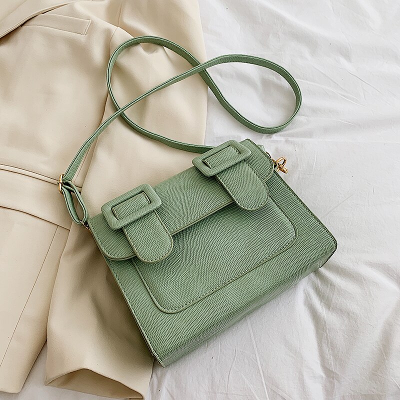 Krokodillemønster firkantet crossbody-veske høy pu-lær dameveske reise skulder messenger bag: Grønn