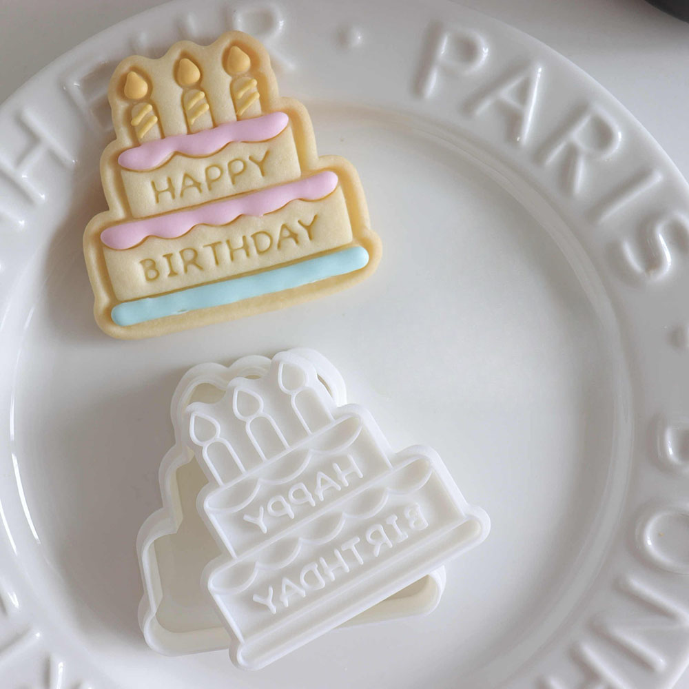 Buon compleanno Torta Formine per biscotti Stampo per biscotti pressabile Cucina fai da te Cottura Pasticceria Bakeware