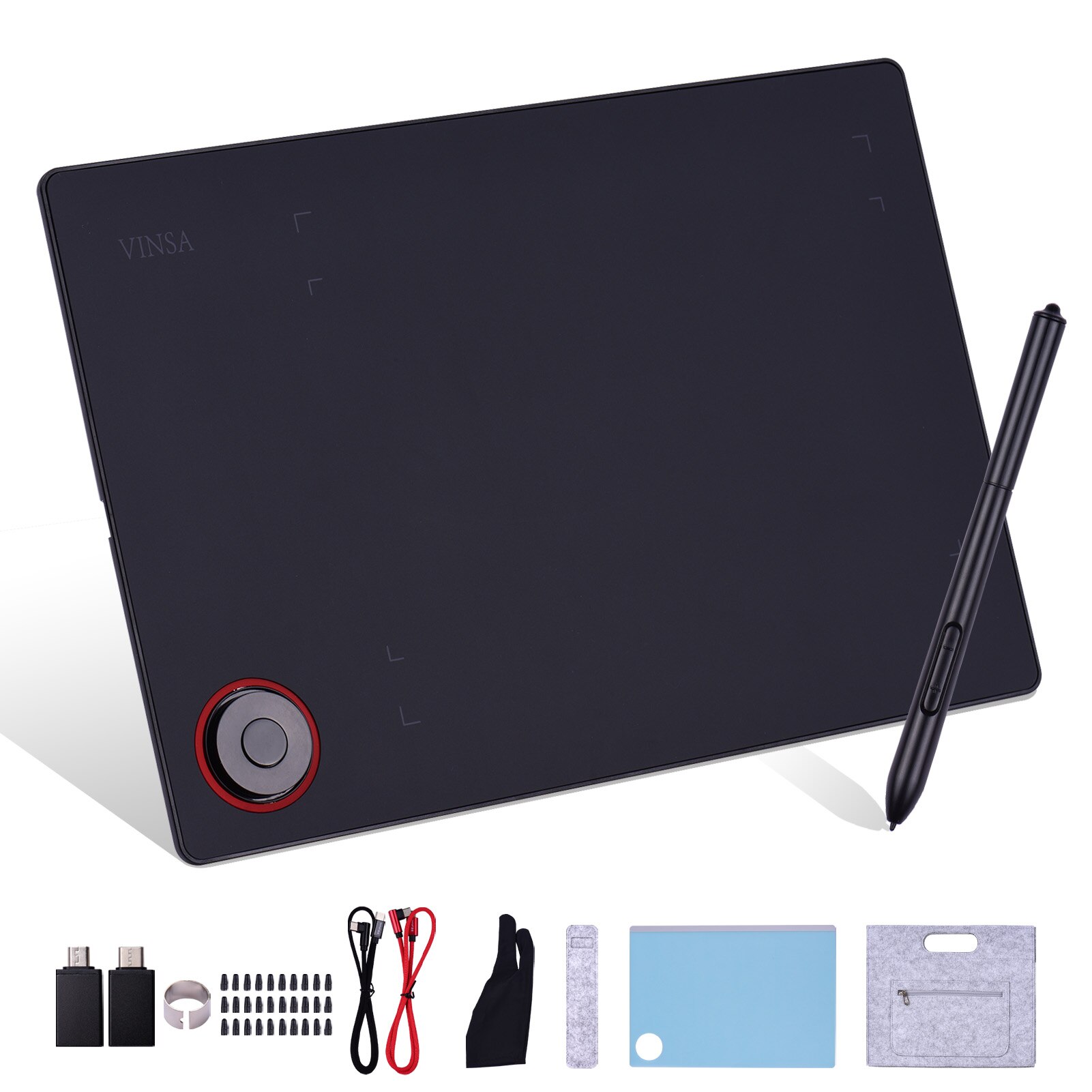 Graphics Drawing Tablet Writing Board Controller Knob 8192 Levels Battery-Free Stylus Support PC/Laptop/Smartphone