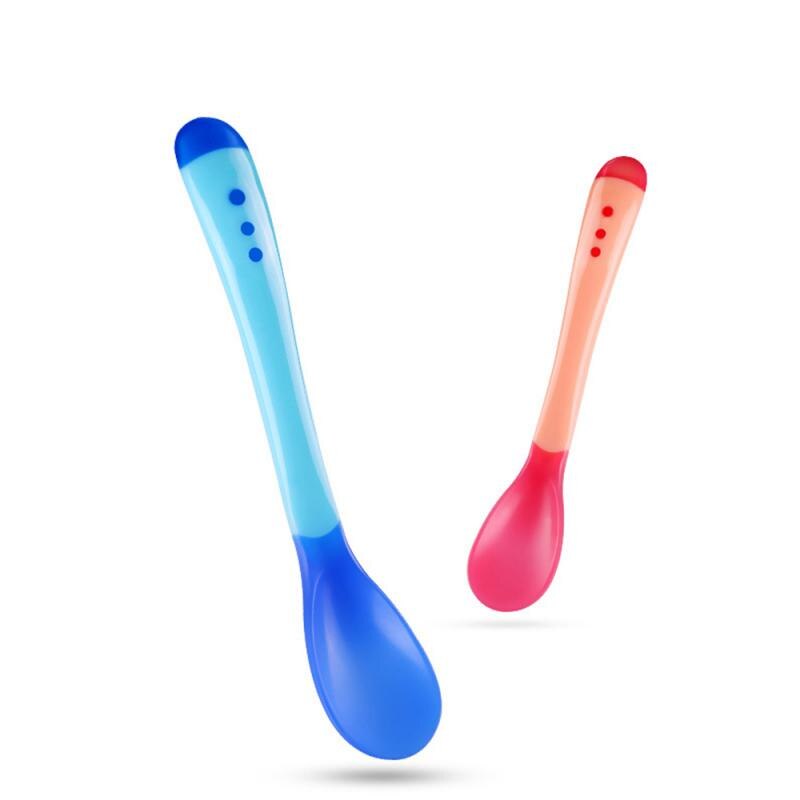 Temperature Sensing Spoon For Kids Feeding Temperature Sensor Baby Spoon Silicone Baby Feeding Spoon Tableware Waterproof Spoon