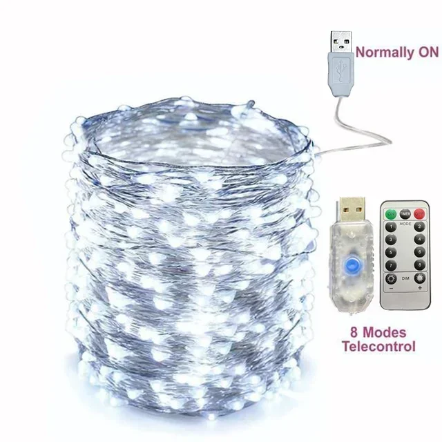 Guirnalda de luces Led USB, 5M/10M/20/30M, telecontrol, 8 modos, luces de Control remoto, guirnaldas de hadas, lámparas de decoración para bodas, Navidad y vacaciones: Verde / Z