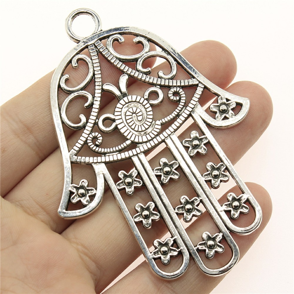 Wysiwyg 1 stk 85 x 62mm hamsa hånd charme med blomster store blomster hånd charms store hule blomster lufthansa hamsa hånd charms