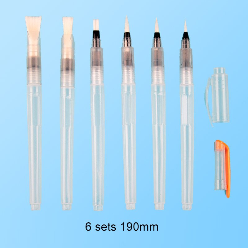 Pincel de pintura rellenable, 3/6 Uds., pincel de con depósito de agua para acuarela, lápiz de tinta para pinceles de acuarela suave para pintar dibujo y caligrafía, suministros de arte: 190mm 6pcs
