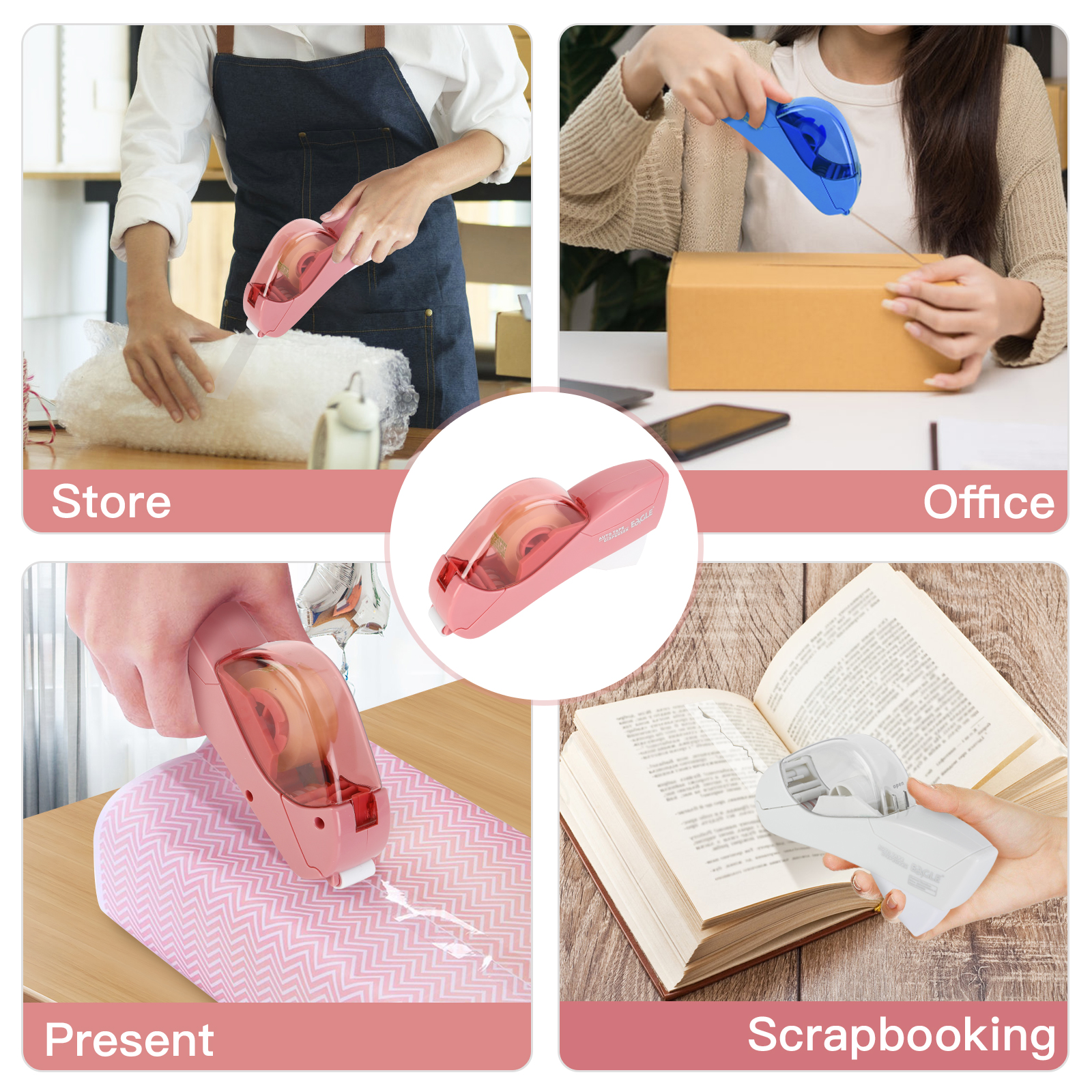 Auto Tape Dispenser Cutter With Tow Roll Tape Portable Stationery Hand Held Tape Holder For Wrapping Office Home School Supplies