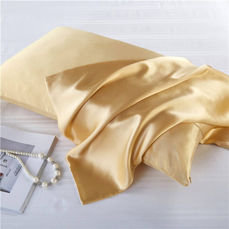 16 momme 100%  naturlig mulberry silke pudebetræk lynlås pudebetræk ægte silke pudebetræk satin til hjemmesengetøj 51*76cm: Champagne