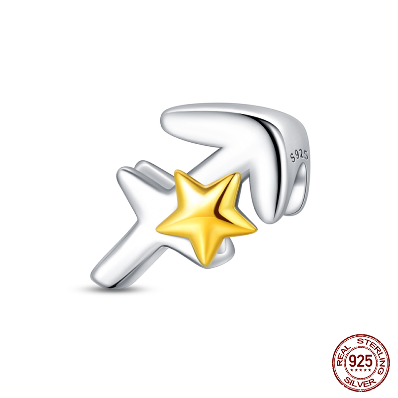 925 Sterling Silber 12 Sternbilder Reize golden Stern Tierkreis Perlen passen Qikaola Original Armbänder DIY Geburtstag Schmuck: Gelb