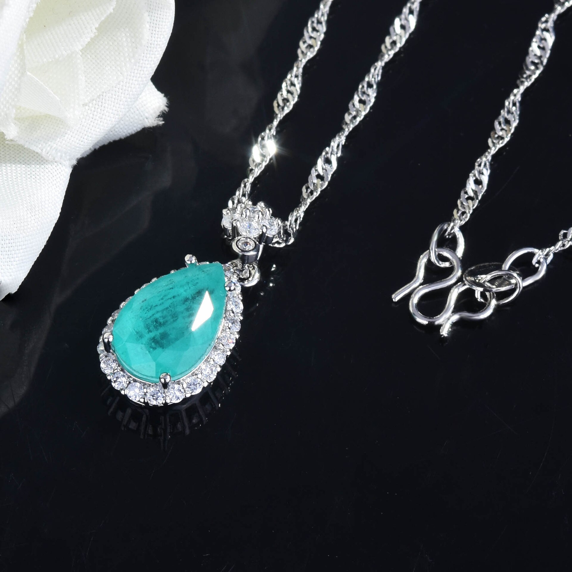 Ruzzallati Prachtige Water Stone Lake Paraiba Toermalijn Sieraden Set Zilver Kleur Ring Oorbel Ketting Voor Vrouwen