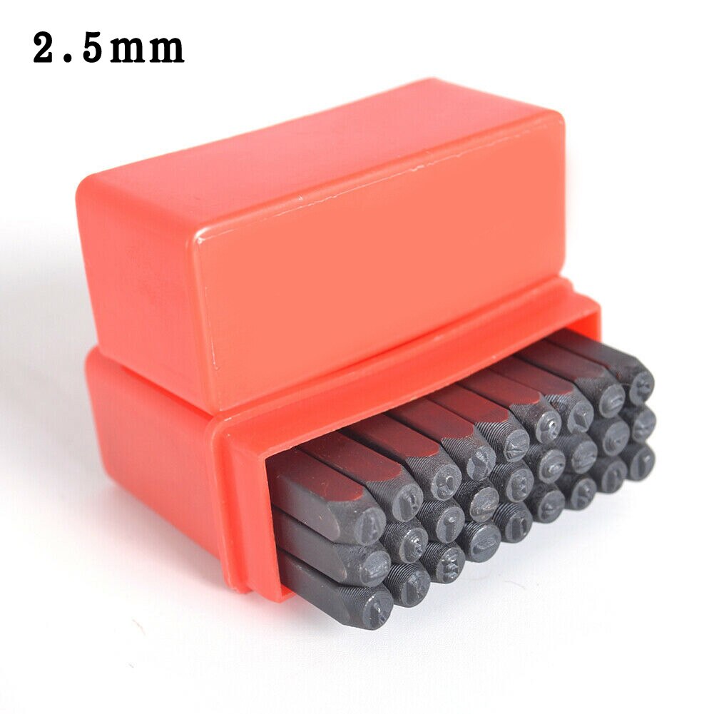 Herramienta de artesanía de cuero, juego de sellos de mayúsculas, letras del alfabeto, punzón de acero, Kits de herramientas de artesanía de Metal, A-Z de 2-6mm, 27 Uds.: 2 5mm
