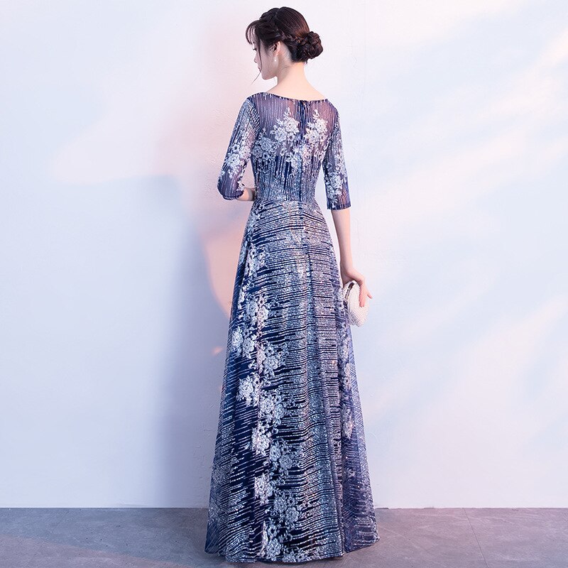 Sexy Slanke O-hals Pailletten Avondjurk Verbeterd Cheongsam Chinese Stijl Avondjurk Vestidos Maat S-3XL