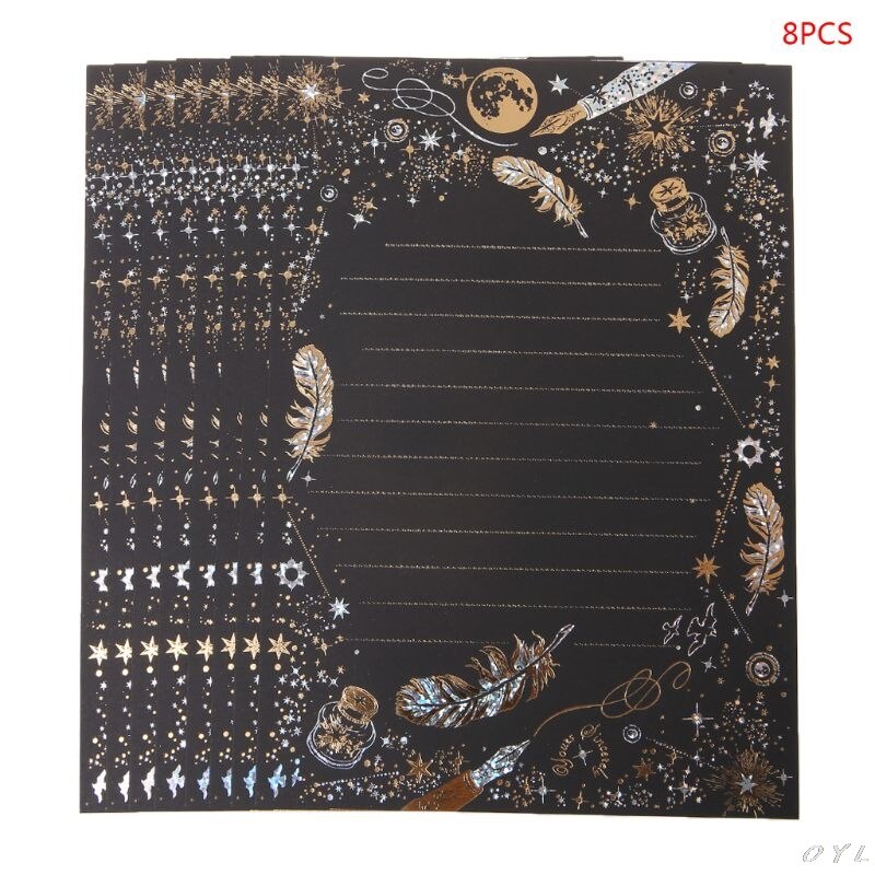 8 Sheets High-end Vintage Bronzing Feather Blessing Letter Paper Pad Writing Office School Supplies