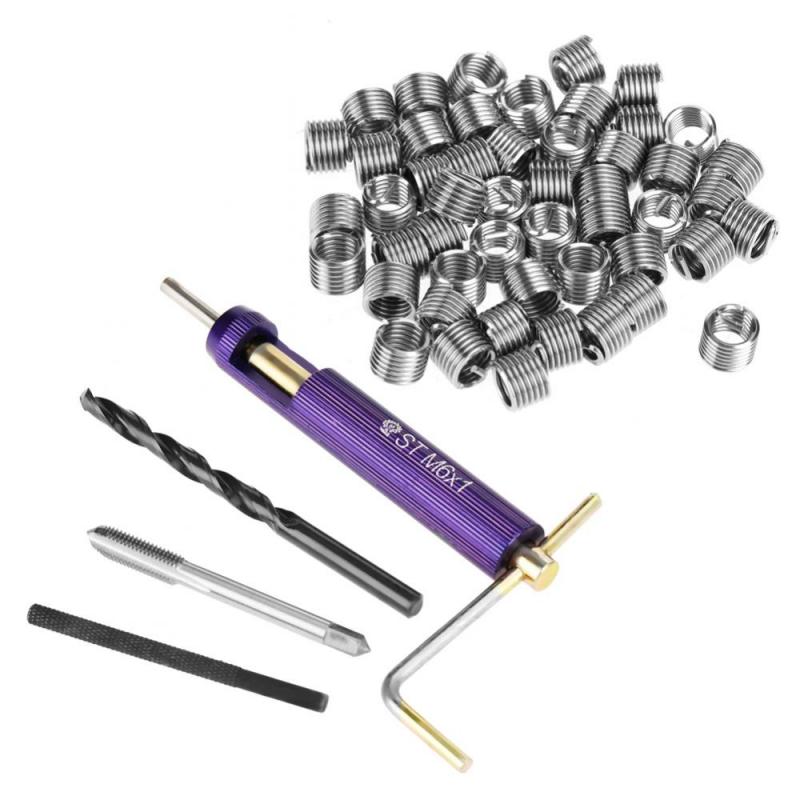 50Pcs M6 Stainless Steel Coiled Wire Car Thread Repair Insert Installation Kit Combination Tool Set Car Repair Tools Drill Tap