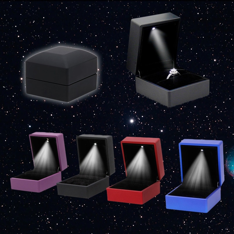 1Pc LED Lighted Earring Ring Box Wedding Engagement Ring Jewelry Display Holder Case (Only Ring Box,Not Included Ring)