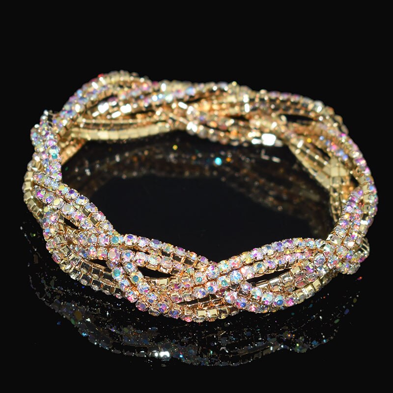 Kristall Charme Armbänder frauen Gold Silber Überzogene Strass Armbinde Strang Armbänder Hochzeit Braut Partei Schmuck: AB Gold