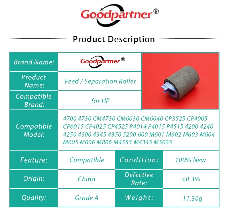 30X RM1-0037-000 RM1-0037 Feed Separation Roller for HP M806 M606 M604 M603 M602 M4555 CP3525 CM6030 P4015 P4515 4200 4250 4300