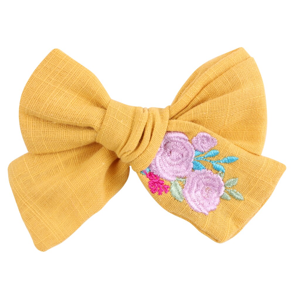 Flower Embroidery Bows Hair Clips For Kids Girls Boutique Handmade Hairpins Barrettes Headwear Hair Accessories: small yellow