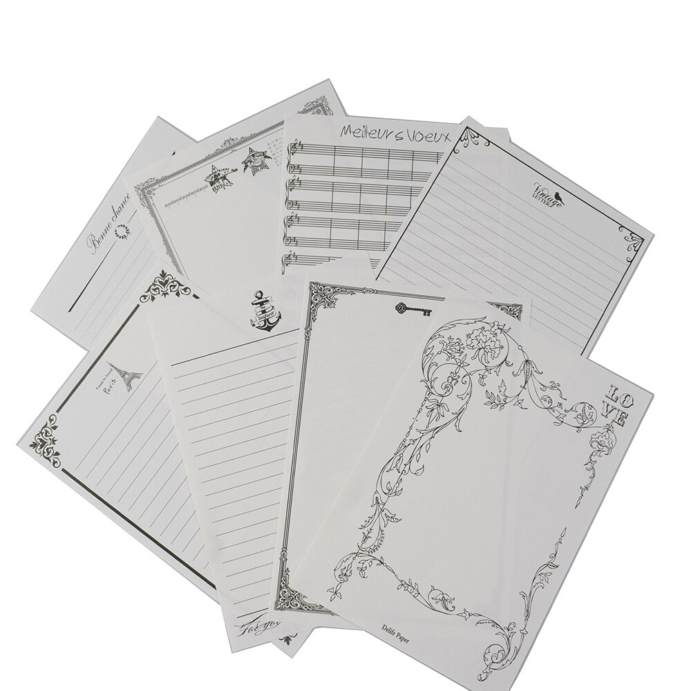 8 Pcs Vintage Stationery Paper Romantic Love Letter Writing Painting Classic Paper Old Style Poetry Note Card Line Paper Letter: White