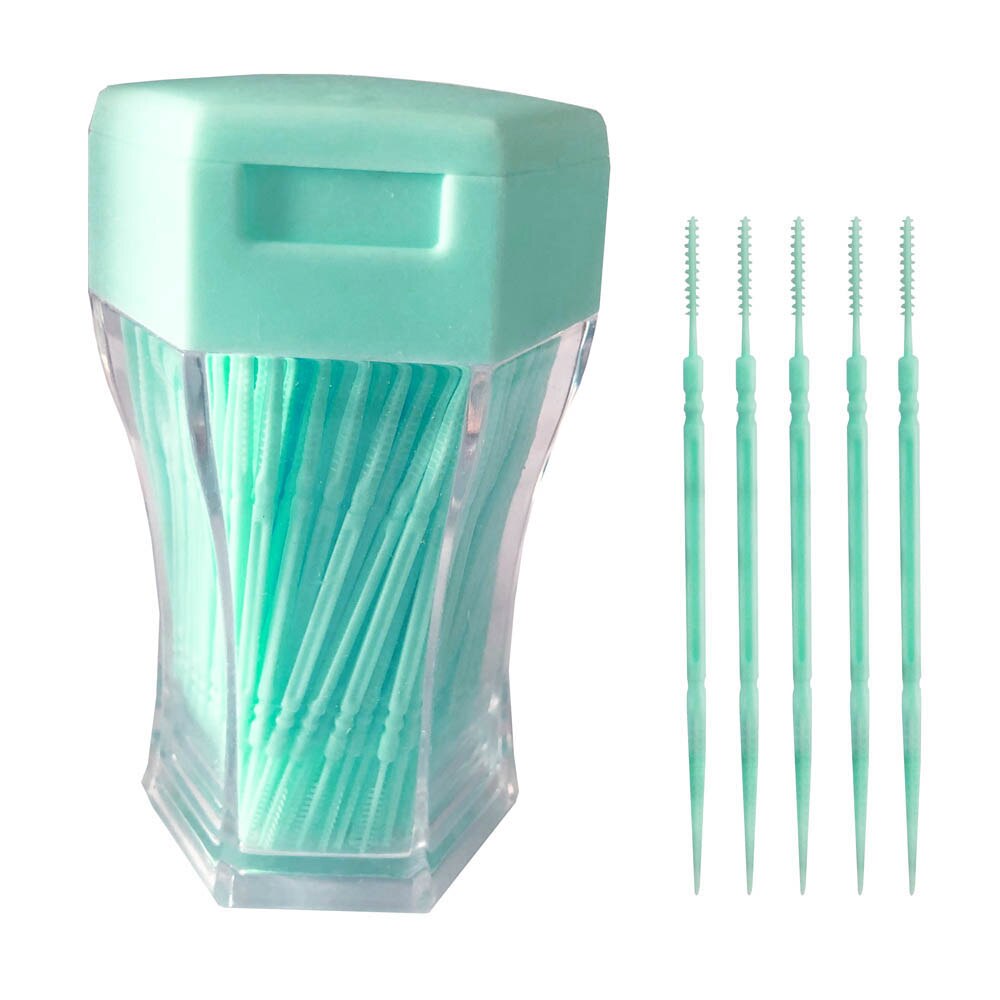 200 Stuks Tandenstoker Borstel Plastic Double-Ended Tandenstokers Tanden Schoonmaken Tool Oral Care Tooth Sticks: green